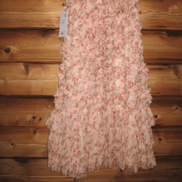 NWT MAC DUGGAL 8060 Ruffle Tiered Short Sleeve A Line Dress Beige 2 - Picture 12 of 14